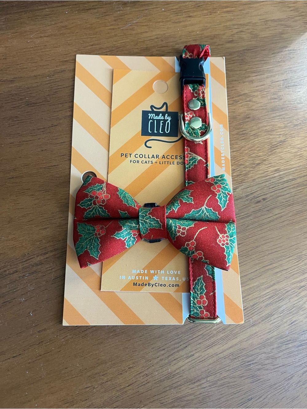 Red Holly Bow Cat & Small Dog Collar